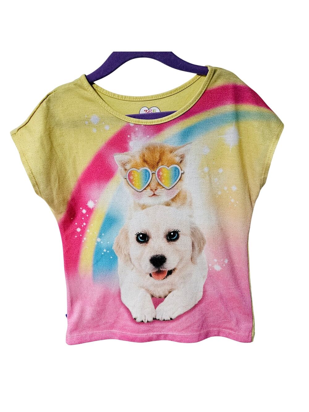 365 Kids Yellow Rainbow Puppy Shirt Size 7